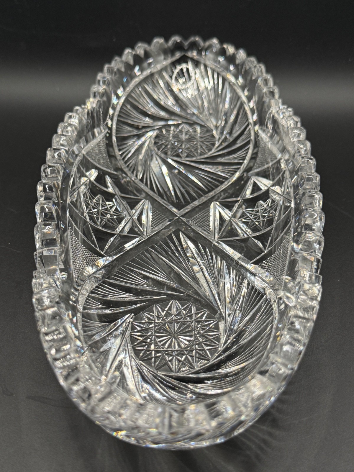 Antique ABP Cut Glass Celery Relish Dish Tornado Pinwheel Hobstar Sawtooth Antique ABP Cut Glass Celery Relish Dish Tornado Pinwheel Hobstar Sawtooth