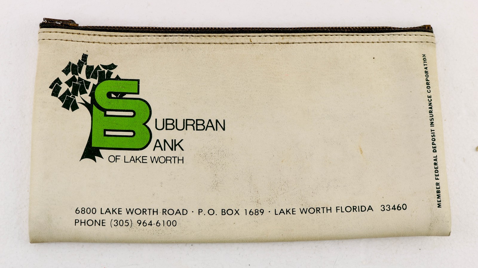 Vintage 1970s Bank Deposit Bag SUBURBAN BANK OF LAKE WORTH In Business 1977-1994