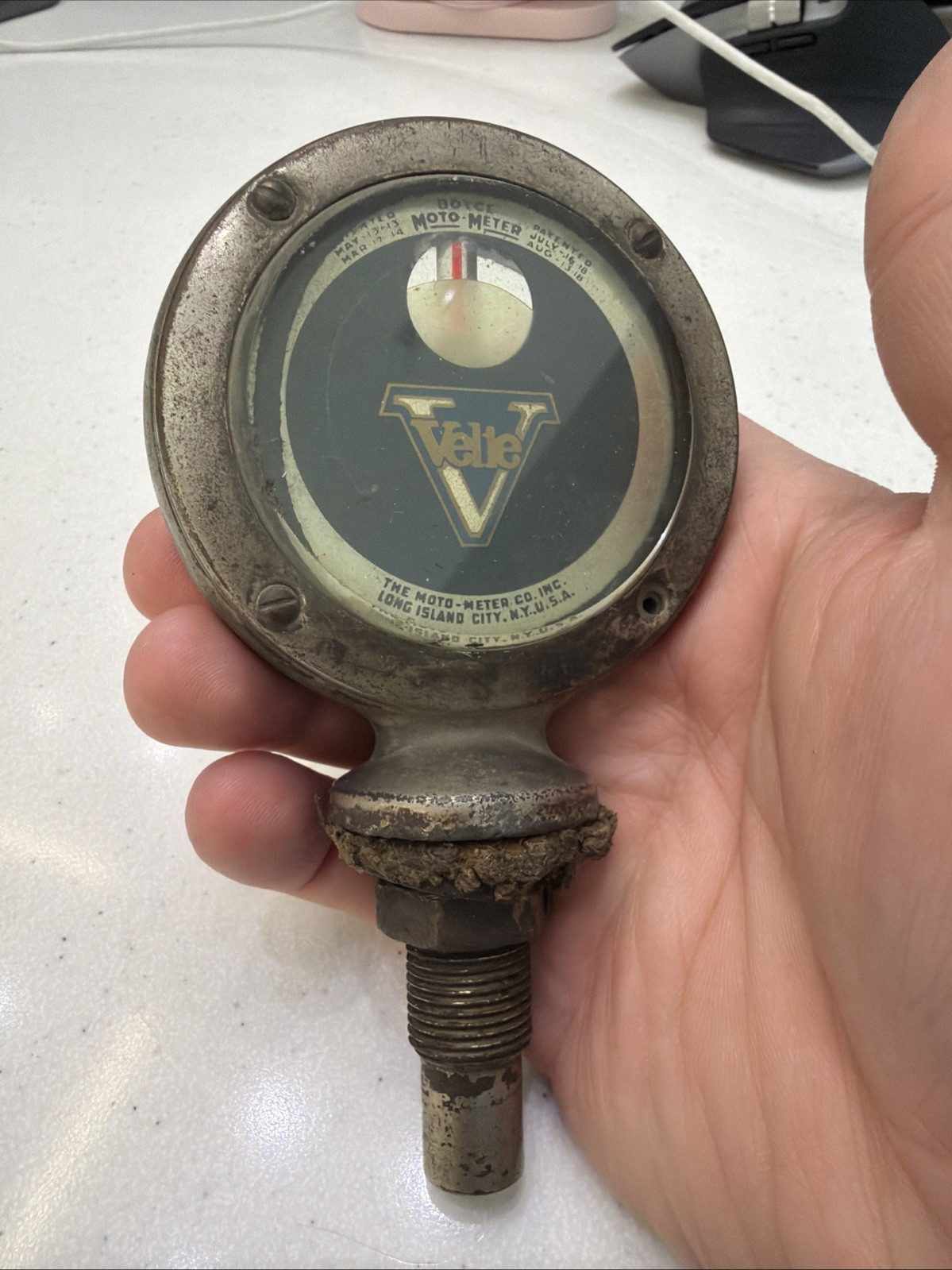 Antique C1918 Early Velie Automobile Hood Mount Boyce Moto-Meter Temp Gauge Antique C1918 Early Velie Automobile Hood Mount Boyce Moto-Meter Temp Gauge