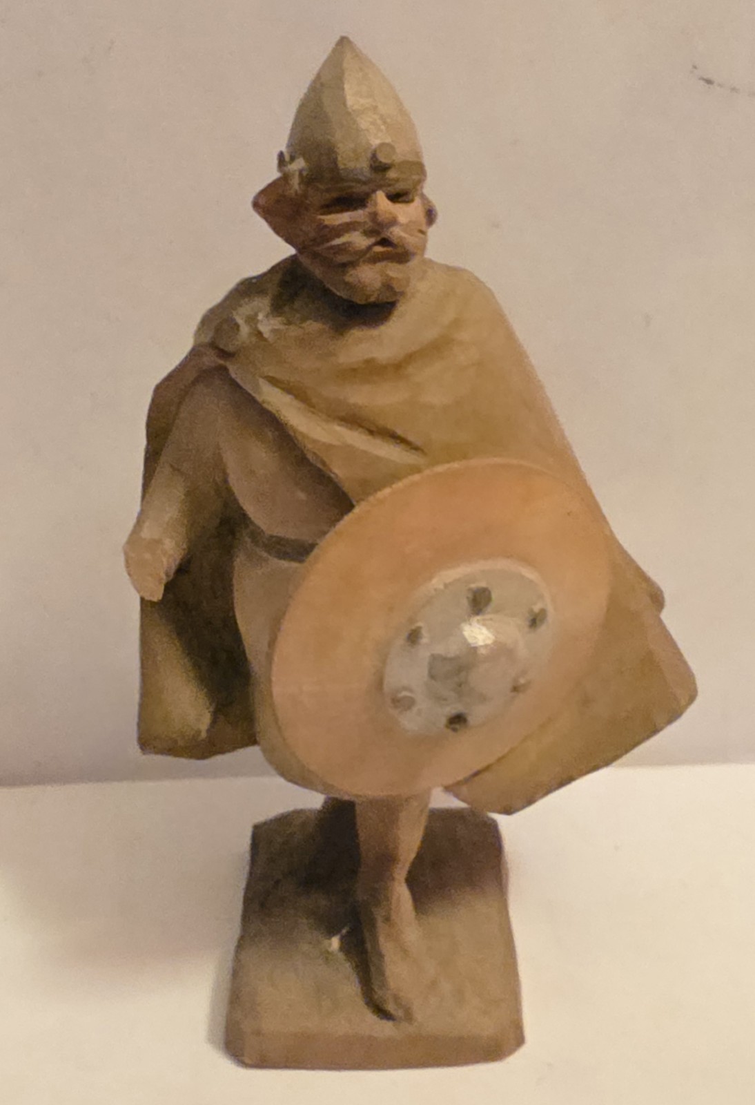 Vtg 60s Henning Norway Hand Carved Wood Viking Warrior Figurine Shield #390