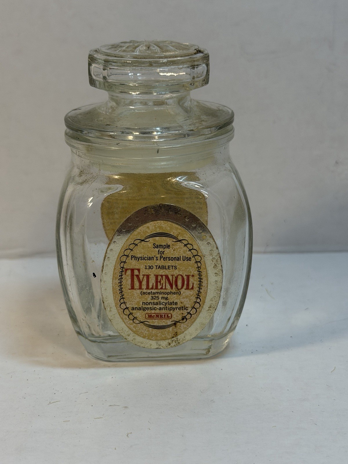 Vintage 1971 Tylenol Glass Apothecary Jar Physician Sample McNeil w/Lid