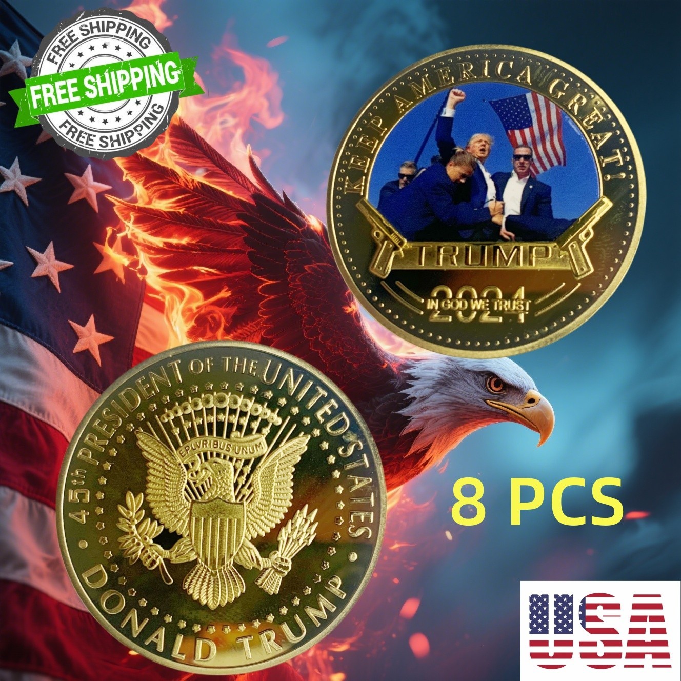 8 PCS 2024 President Trump Commemorative Coin Take America Back Metal Coin 8 PCS 2024 President Trump Commemorative Coin Take America Back Metal Coin