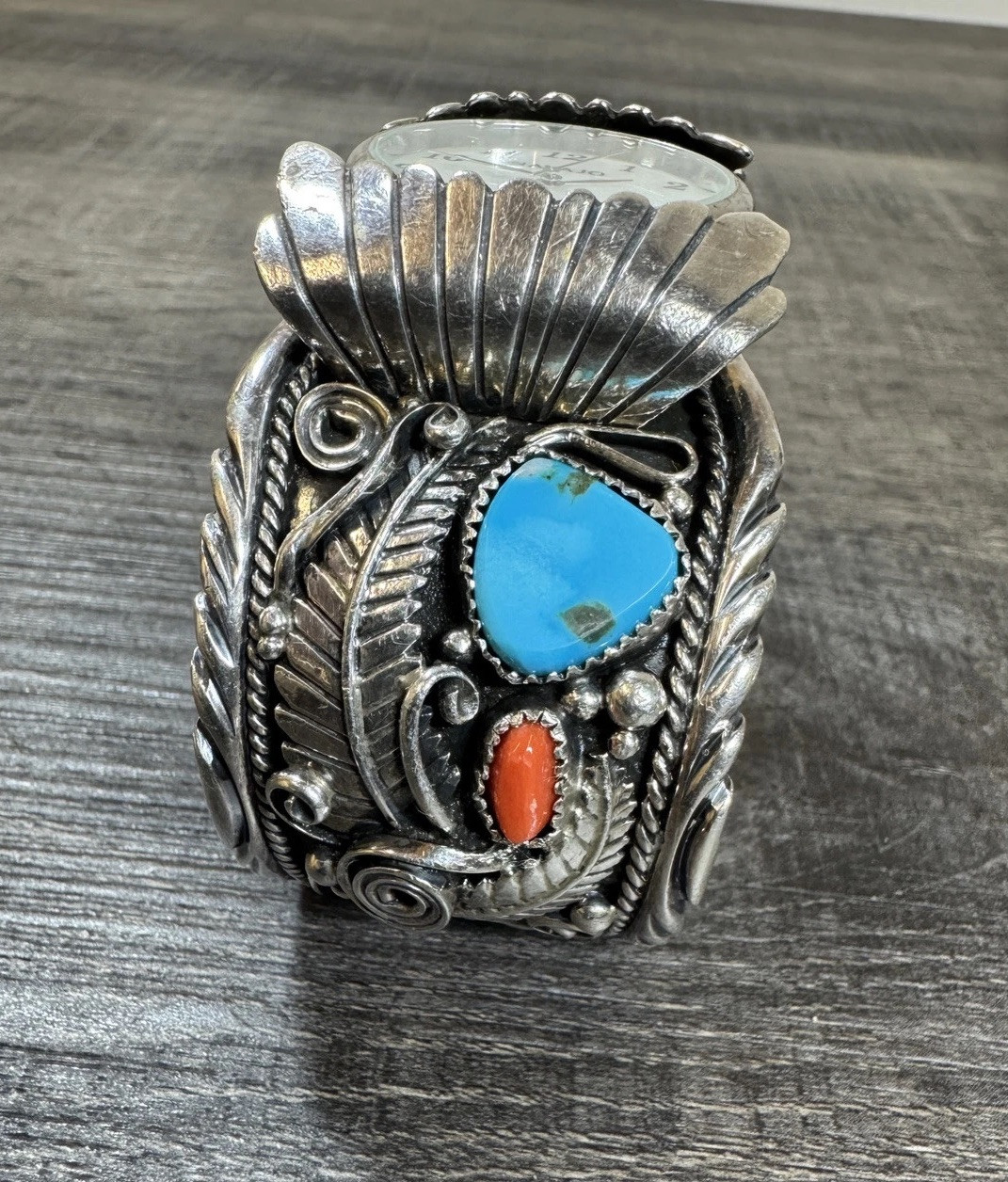 Vtg Navajo Verna Blackgoat Sterling Silver Turquoise Watch Cuff Bracelet 103gr