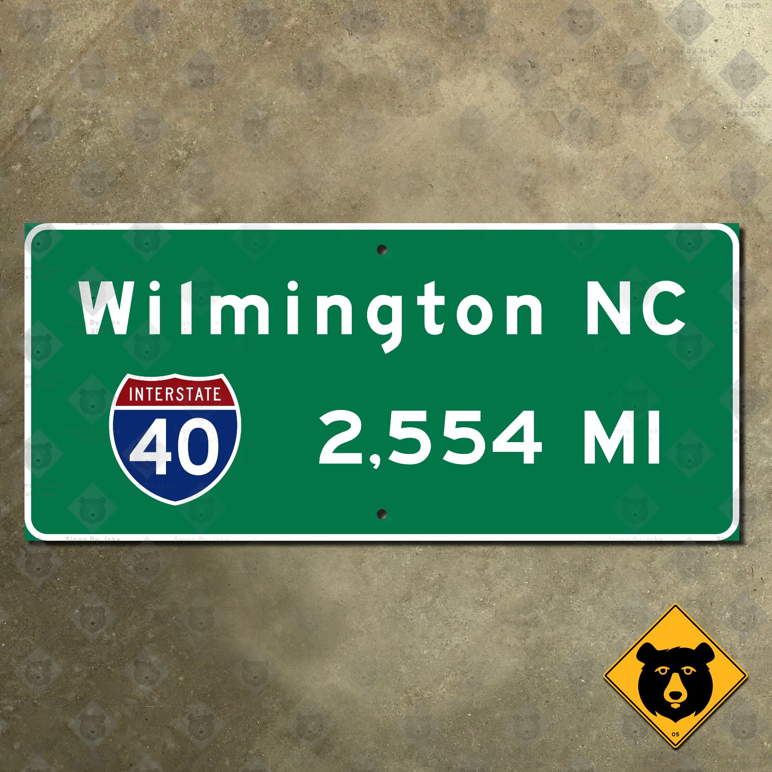 California I-40 Wilmington North Carolina 2554 Miles highway road sign 27x12