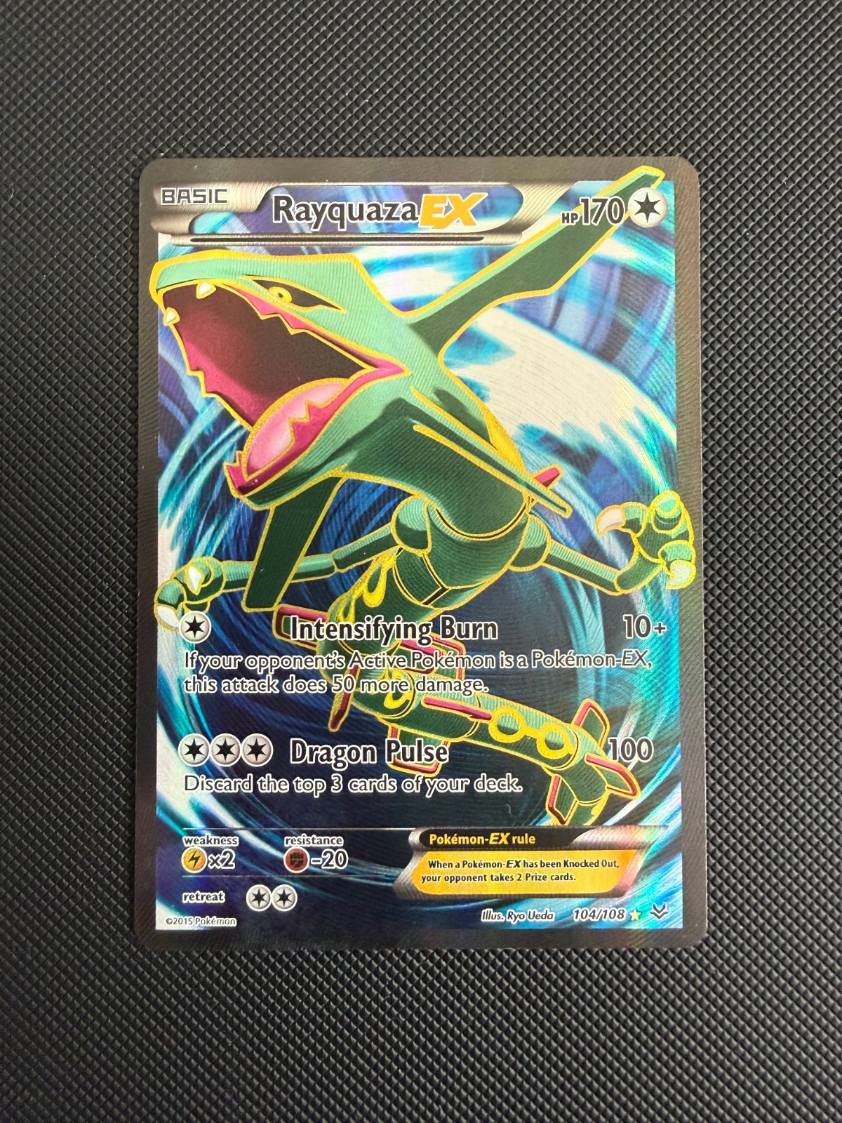 2015 Pokemon XY Roaring Skies Rayquaza EX 104/108 Full Art Ultra Rare LP 104/108