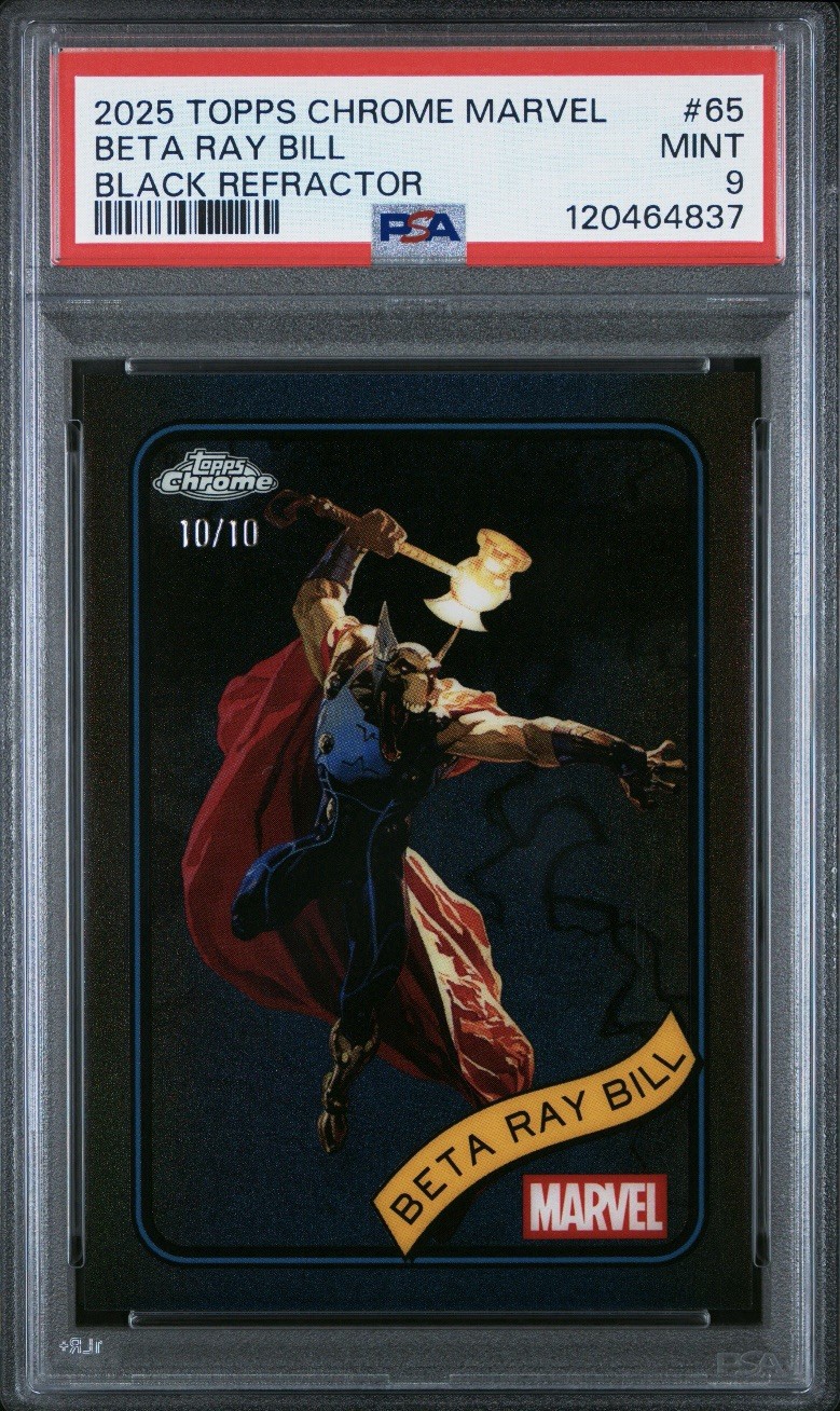 2025 Topps Chrome Marvel Beta Ray Bill Black Refractor 10/10 #65 PSA 9 Bookend 2025 Topps Chrome Marvel Beta Ray Bill Black Refractor 10/10 #65 PSA 9 Bookend