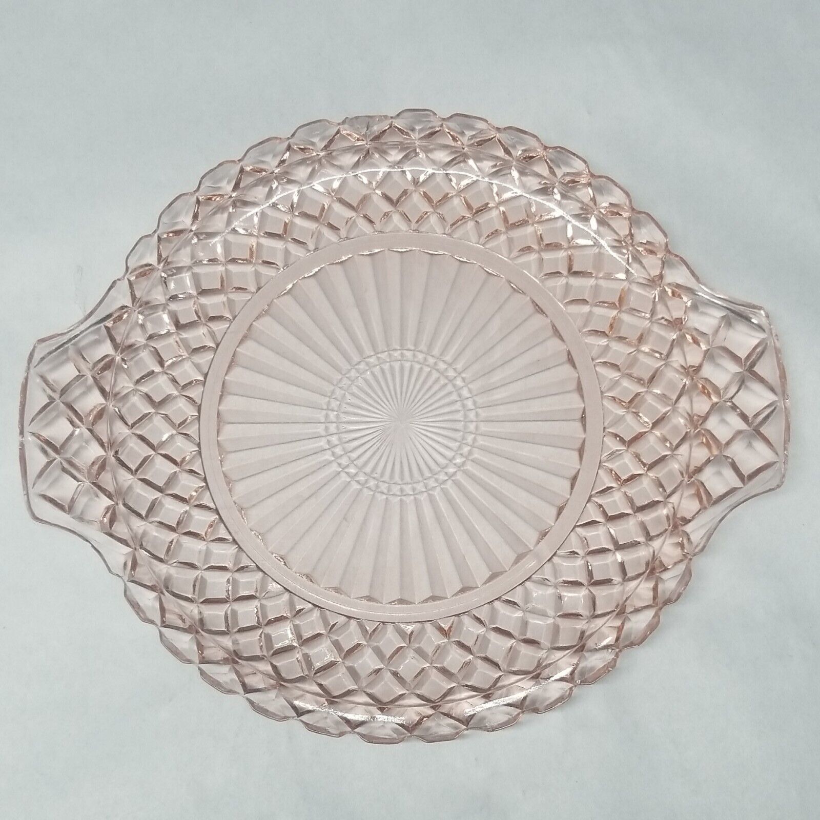 Hocking Waterford Pink 2 Handles Cake Plate Depression Glass 10¼\
