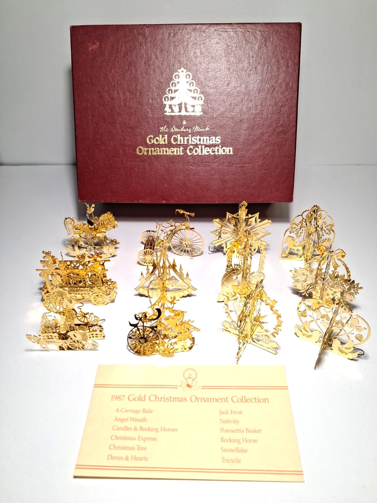 Vintage Danbury Mint 1987 Gold Christmas 12 Ornament Collection