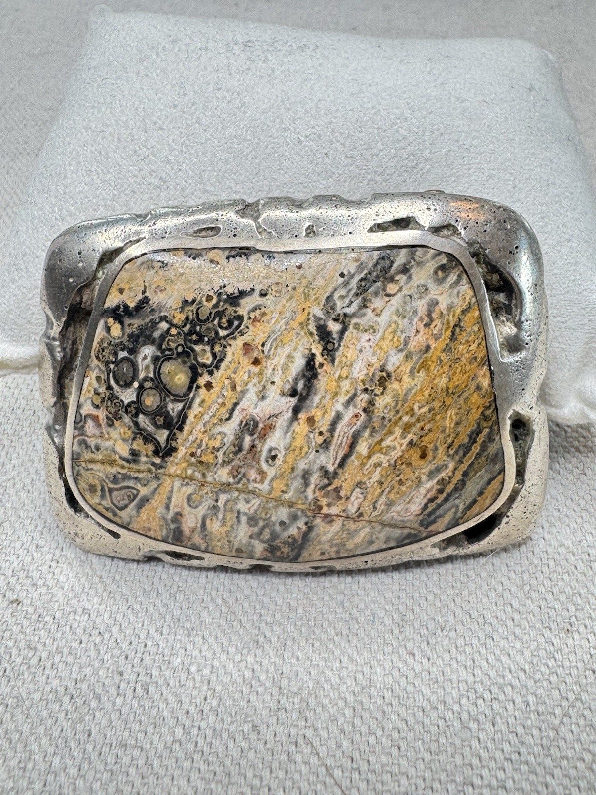 Orbicular Jasper Sterling Silver Artisan Belt Buckle 86.1g 2 1/2” Handmade