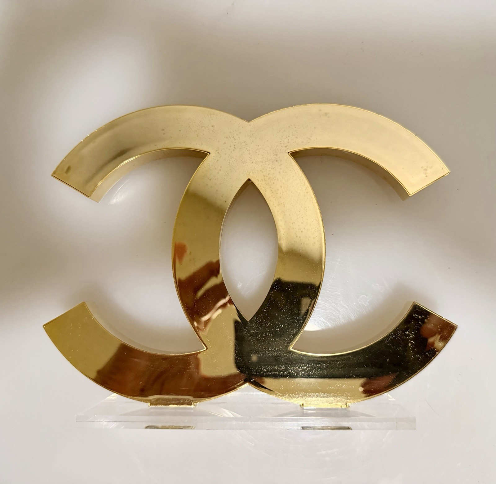 CHANEL LOGO COCO Mark Store Display Rare Gold Mirror Finish Store Used Authentic