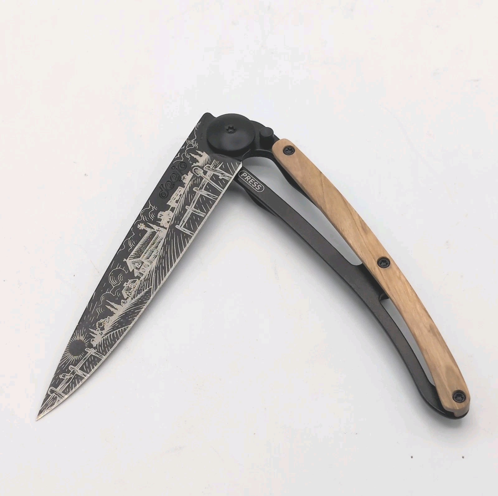Deejo Knife Wood Handle [Olive Tree] 'Farmer' 37G Ultra Light 3.75