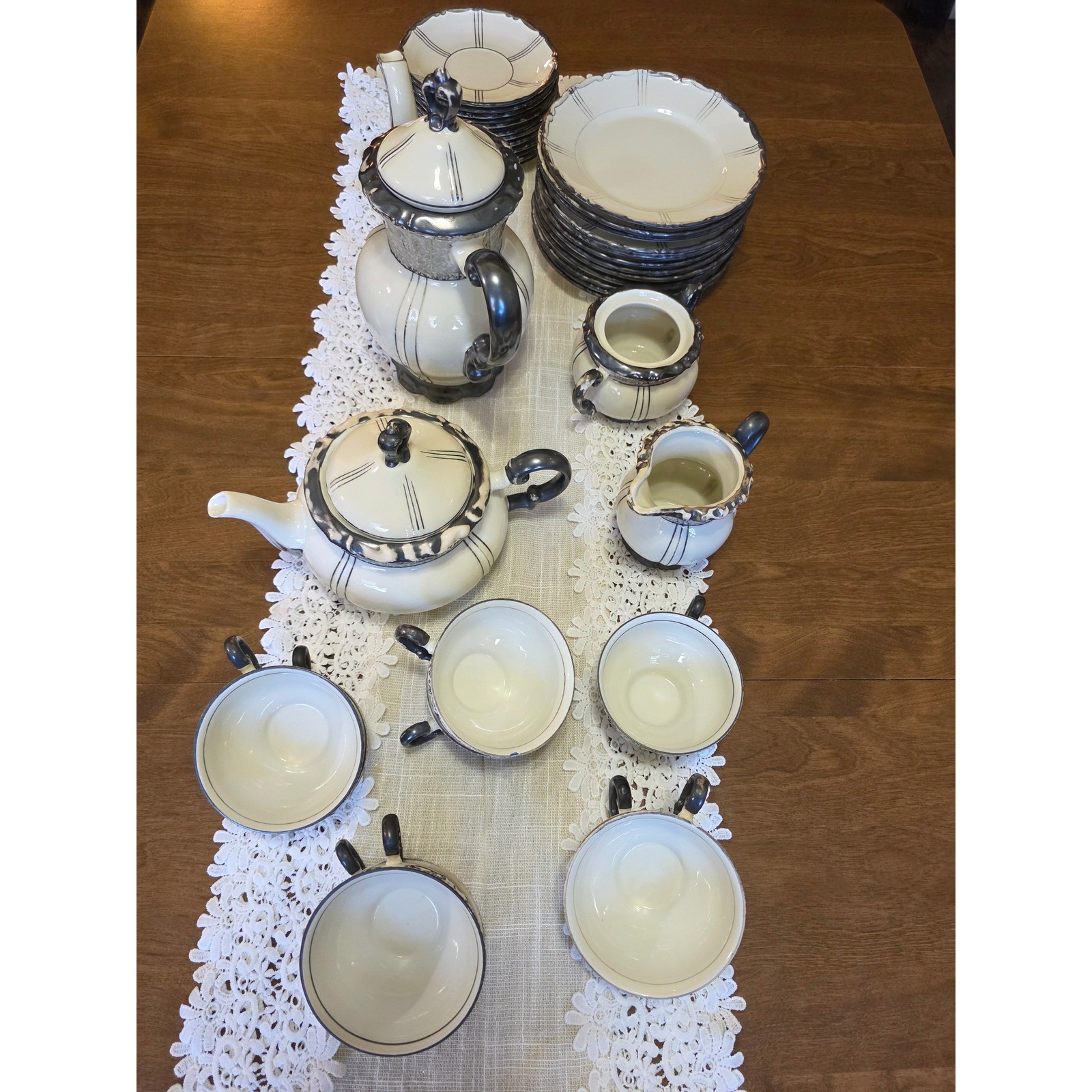 Vintage Mitterteich Bavaria Art Deco Silver Trim Tea Coffee Service Set 30+ pc