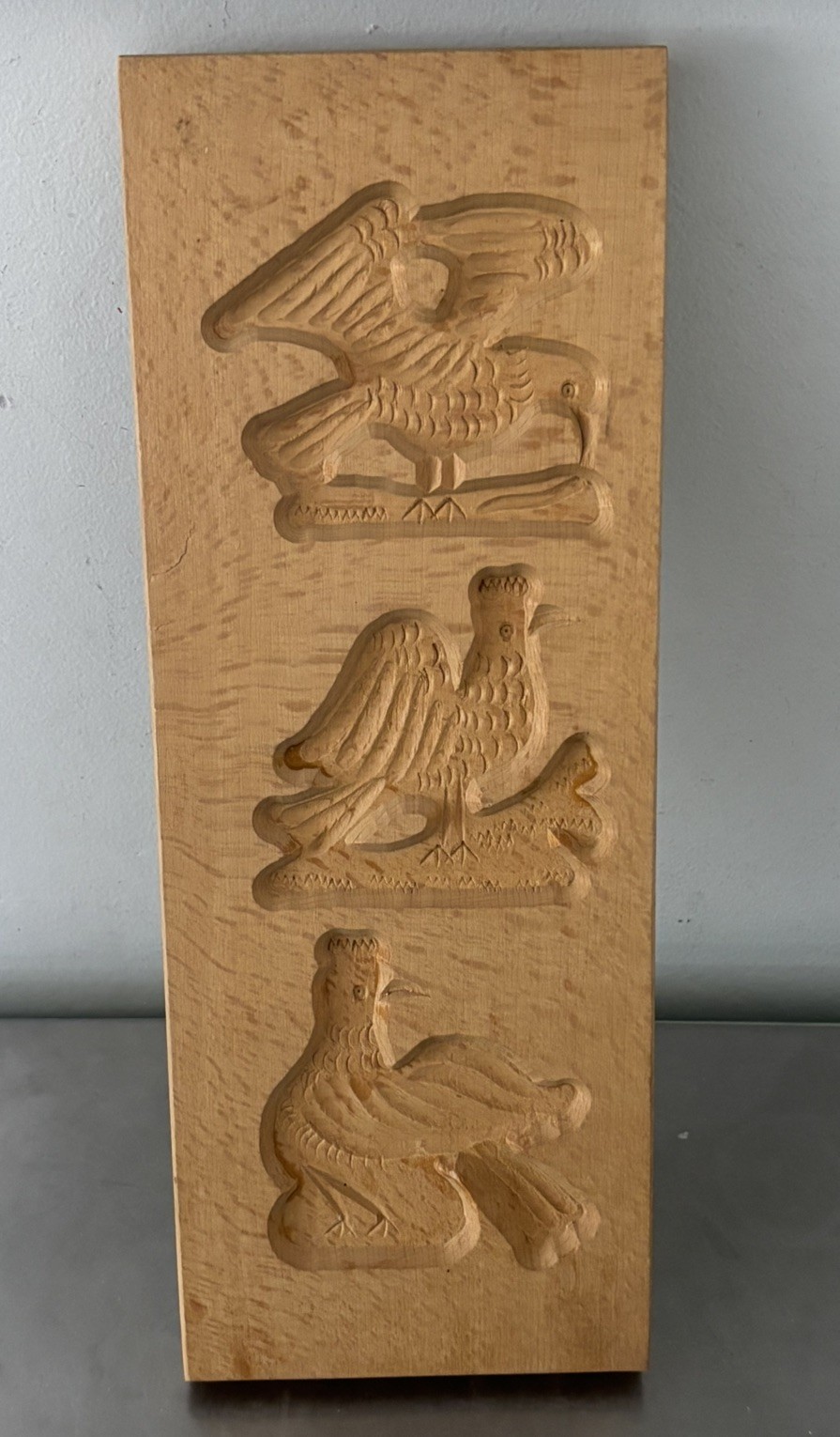 Vntg Three Bird Wooden Springerle or Speculaas Cookie Mold 13.25” x 5” x .75”