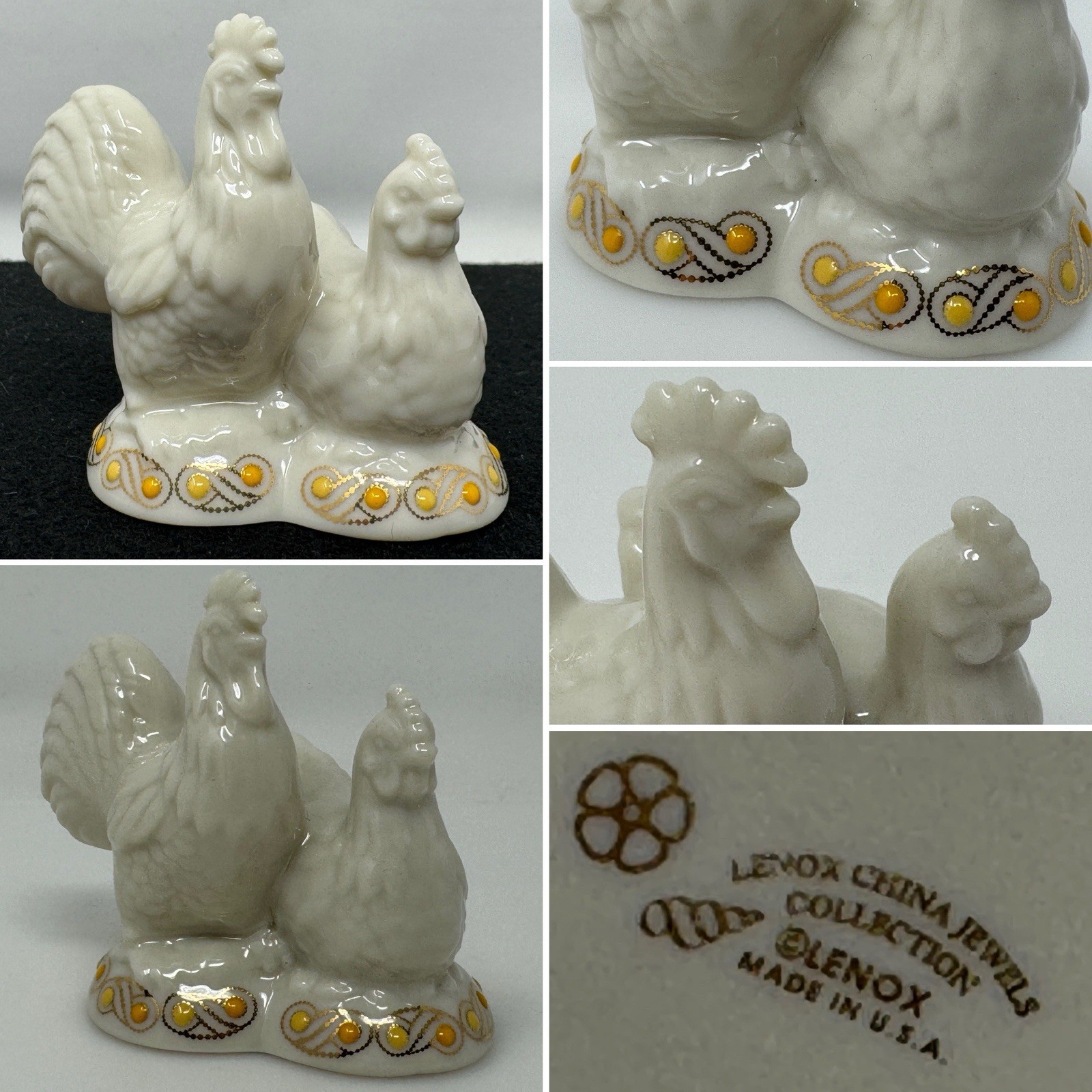 Lenox China Jewels Nativity Rooster & Hen Chickens Small Figurine White USA