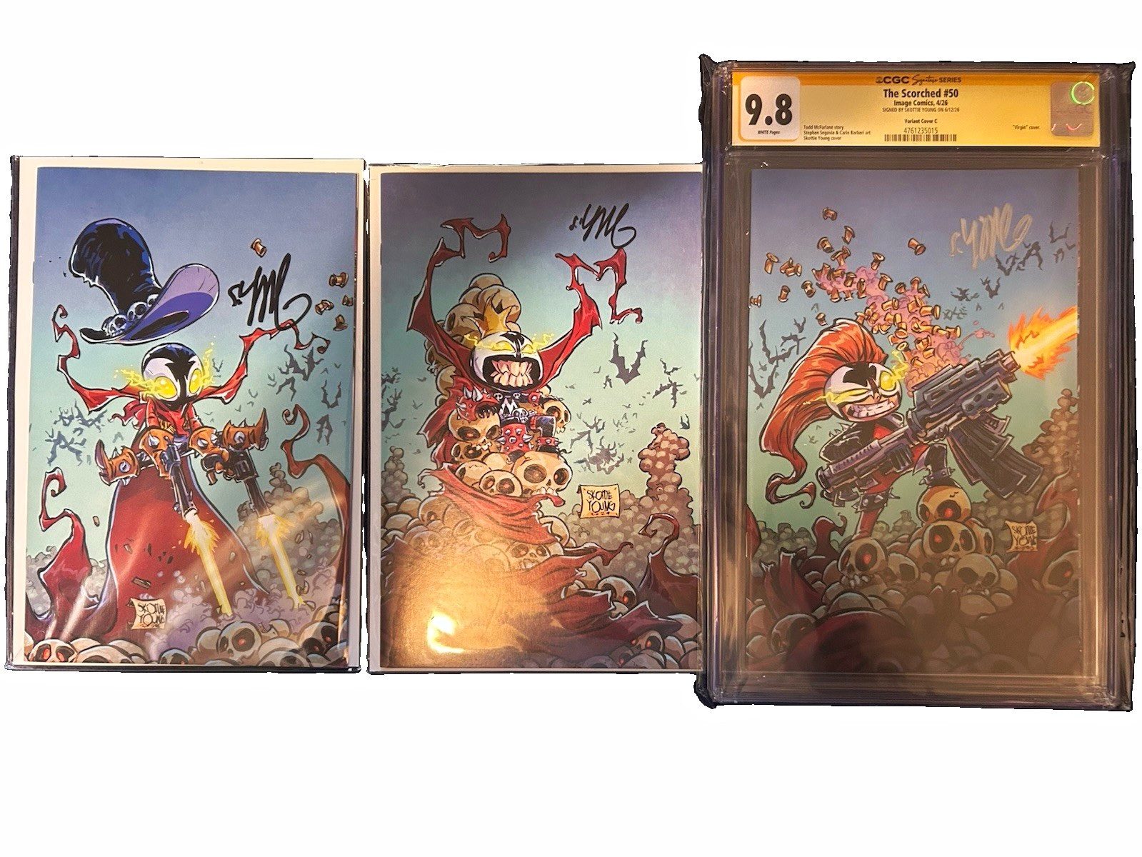 The Scorched #50 CGC SS 9.8, Gunslinger spawn #50, King spawn#50 all 3 signed The Scorched #50 CGC SS 9.8, Gunslinger spawn #50, King spawn#50 all 3 signed