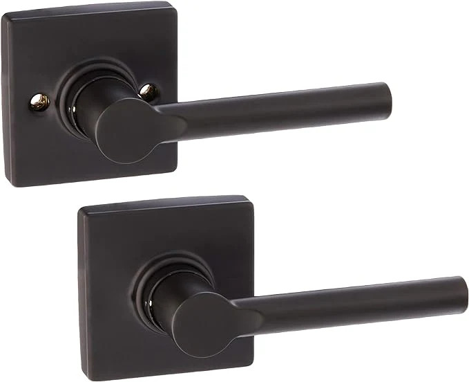 Kwikset Tonebridge Matte Black Hall/Closet Door Lever with Square Rose Kwikset Tonebridge Matte Black Hall/Closet Door Lever with Square Rose