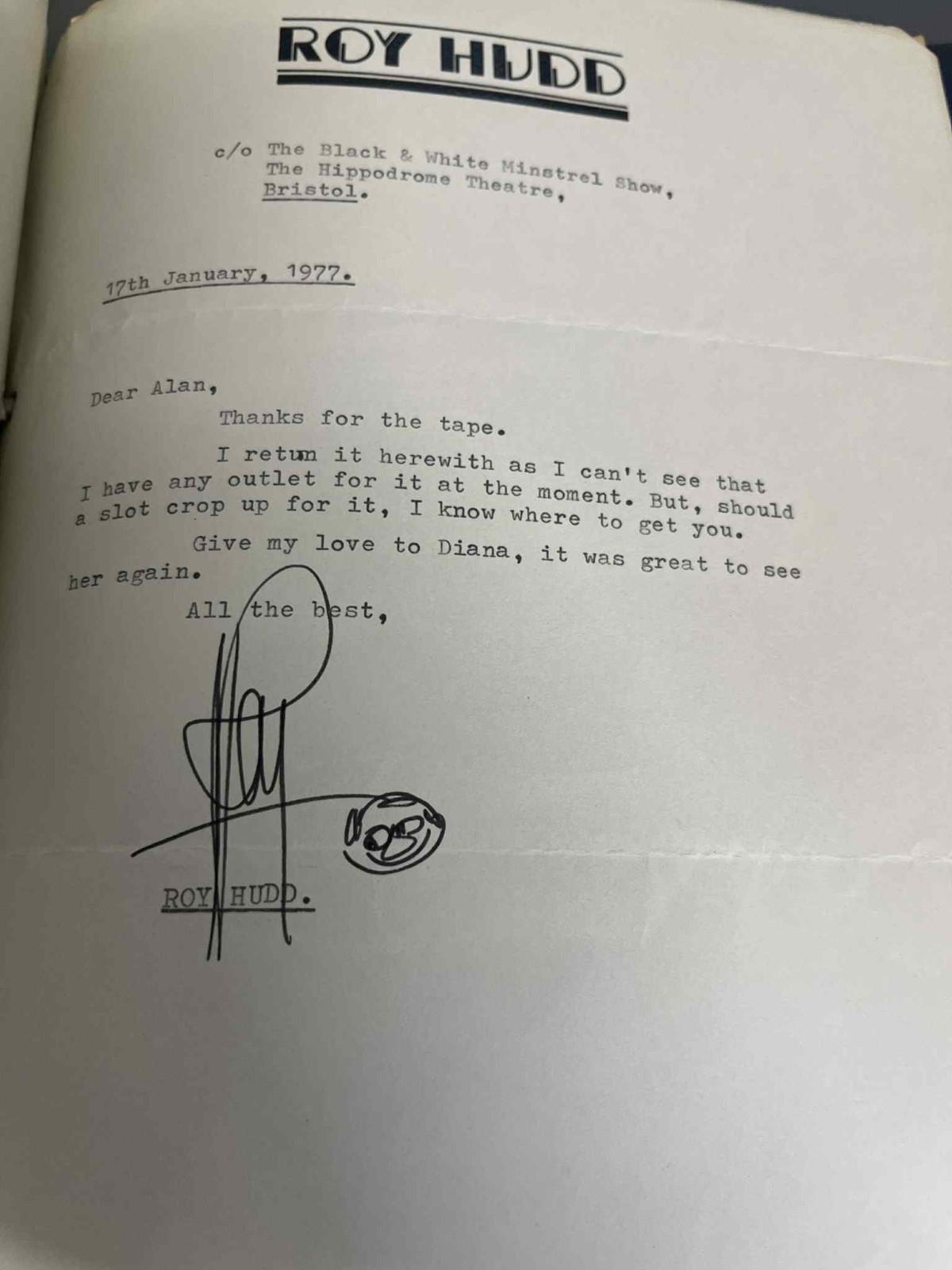 Rare Roy Hudd Signed Letters (1976–77)  Arthur Askey Early Career British Comedy
