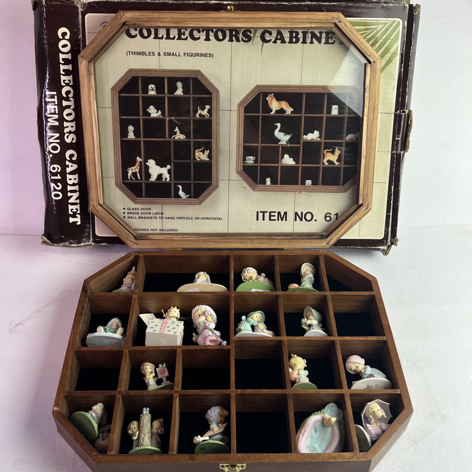 Vintage SMC Wooden Shadow Box Display Case Precious Moments Mini Figurines Lot