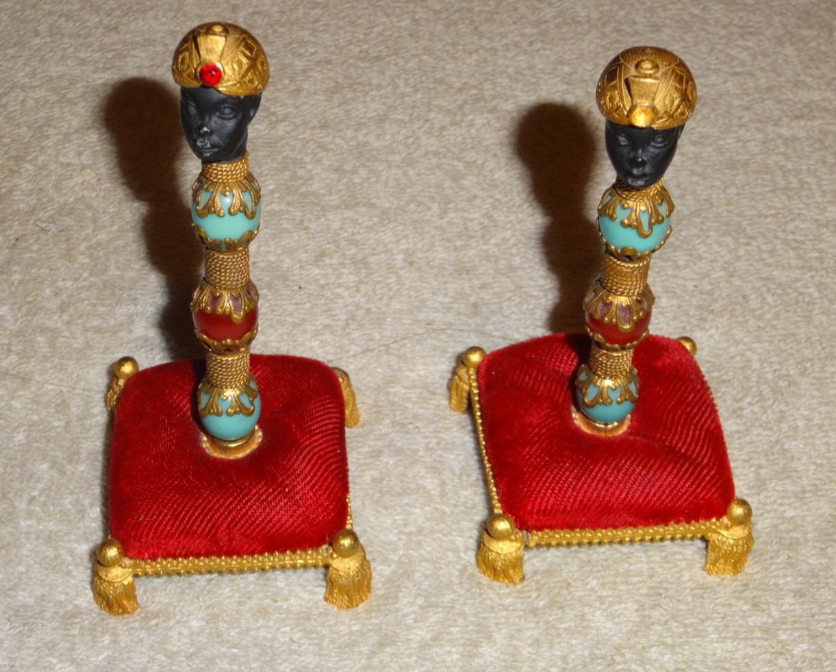 Vintage Antique Florenza Blackamoor Pen SET 2 astonishing Head ORNATE BASE STAND Vintage Antique Florenza Blackamoor Pen SET 2 astonishing Head ORNATE BASE STAND