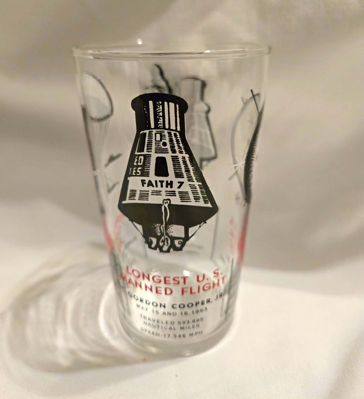 Vtg 1963 Project Mercury Space Flight Glass Faith 7 Alan Shepard Enos Explorer 1
