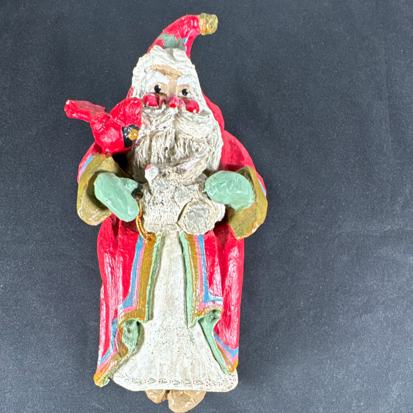 Vtg. 1992 House of Hatten Santa Claus Figurine Rabbit Cardinal Folk Art