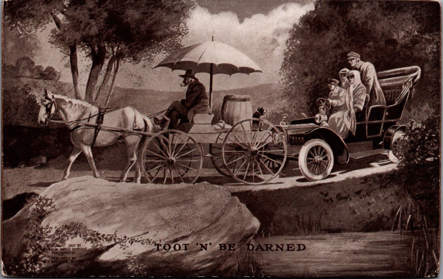 1909 Yellowstone Park Toot 'N' Be Darned Humorous Auto Horse Postcard Sheahan 1909 Yellowstone Park Toot 'N' Be Darned Humorous Auto Horse Postcard Sheahan