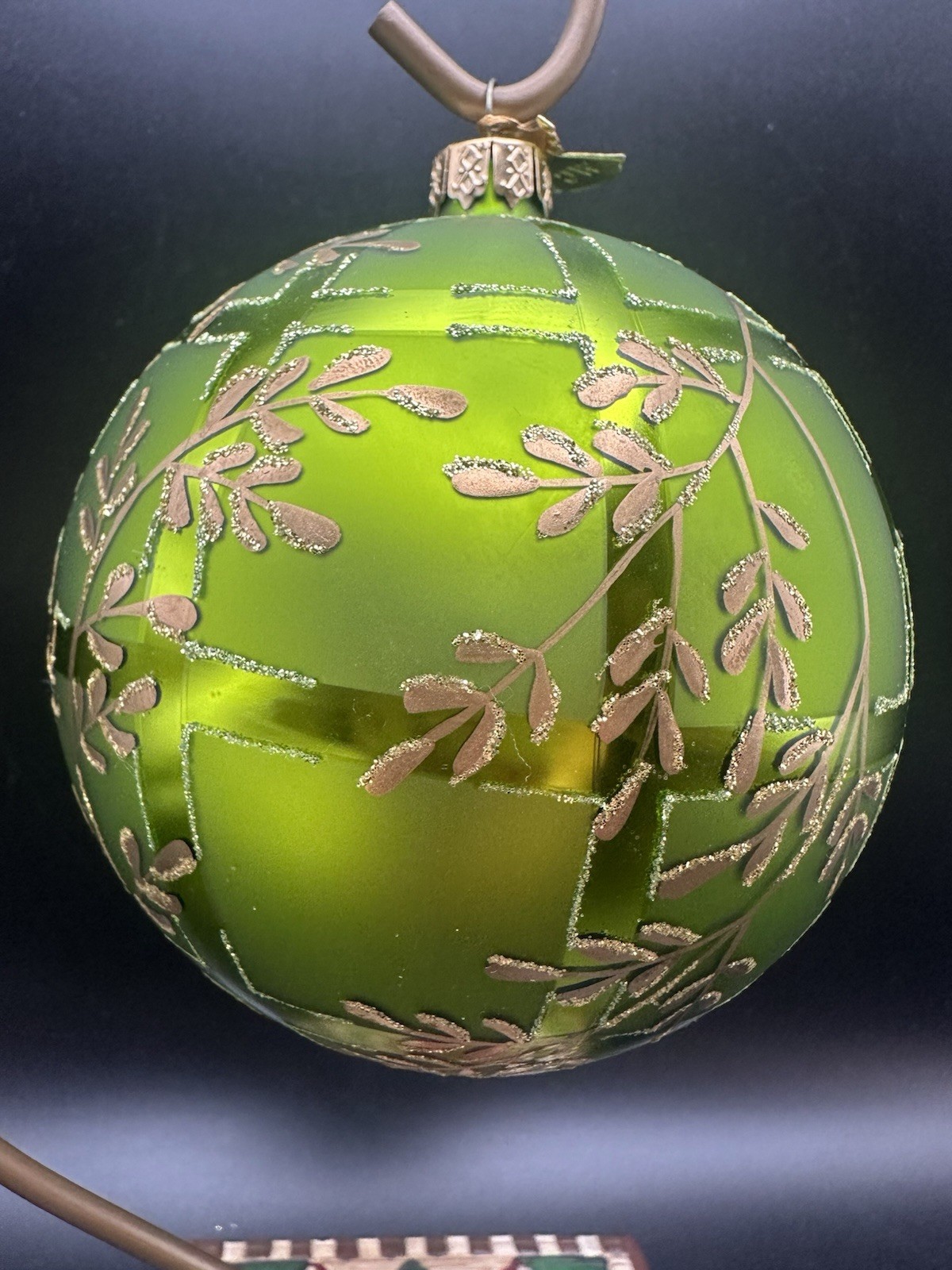 VTG WC Angel Tag Poland Blown Glass Ball Christmas Ornament Green and Gold