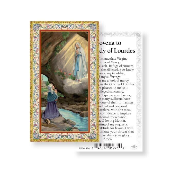 Our Lady of Lourdes LAMINATED Holy Card, 5 Pack, with Two Free Prayer Cards