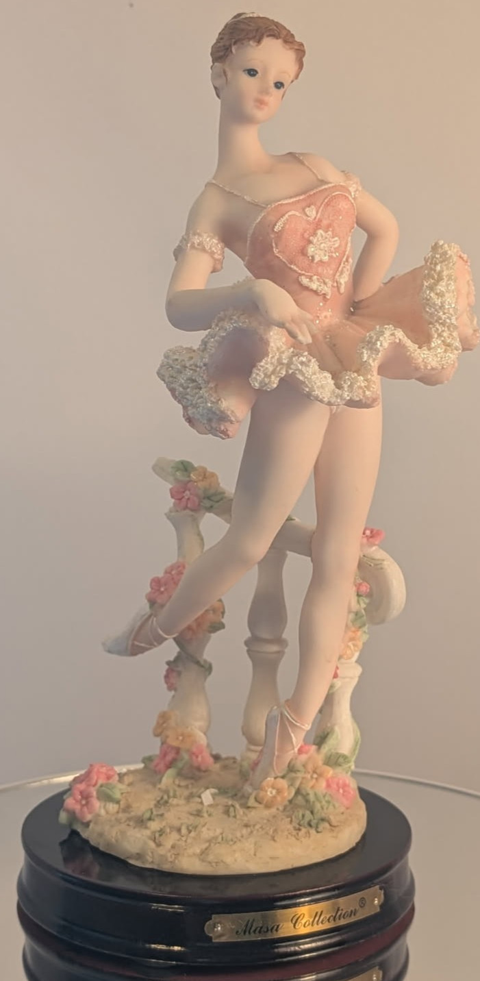 Vintage Dancing Porcelin Ballerina by Masa Collection on Wood stand
