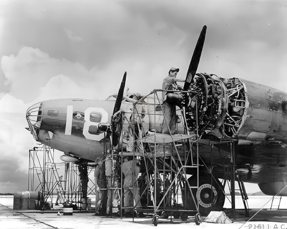 Boeing B-17 Ground Crew Maintaining Engines WWII 8x10 Photo Print HT4136132