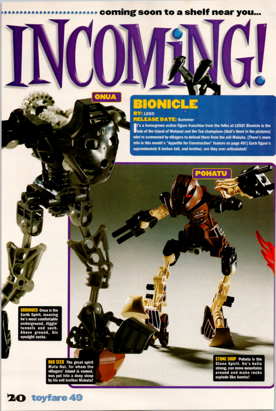 LEGO Bionicle Incoming Print Ad Promo Toa Onua Pohatu Gali Lewa Tahu Kopakai LEGO Bionicle Incoming Print Ad Promo Toa Onua Pohatu Gali Lewa Tahu Kopakai
