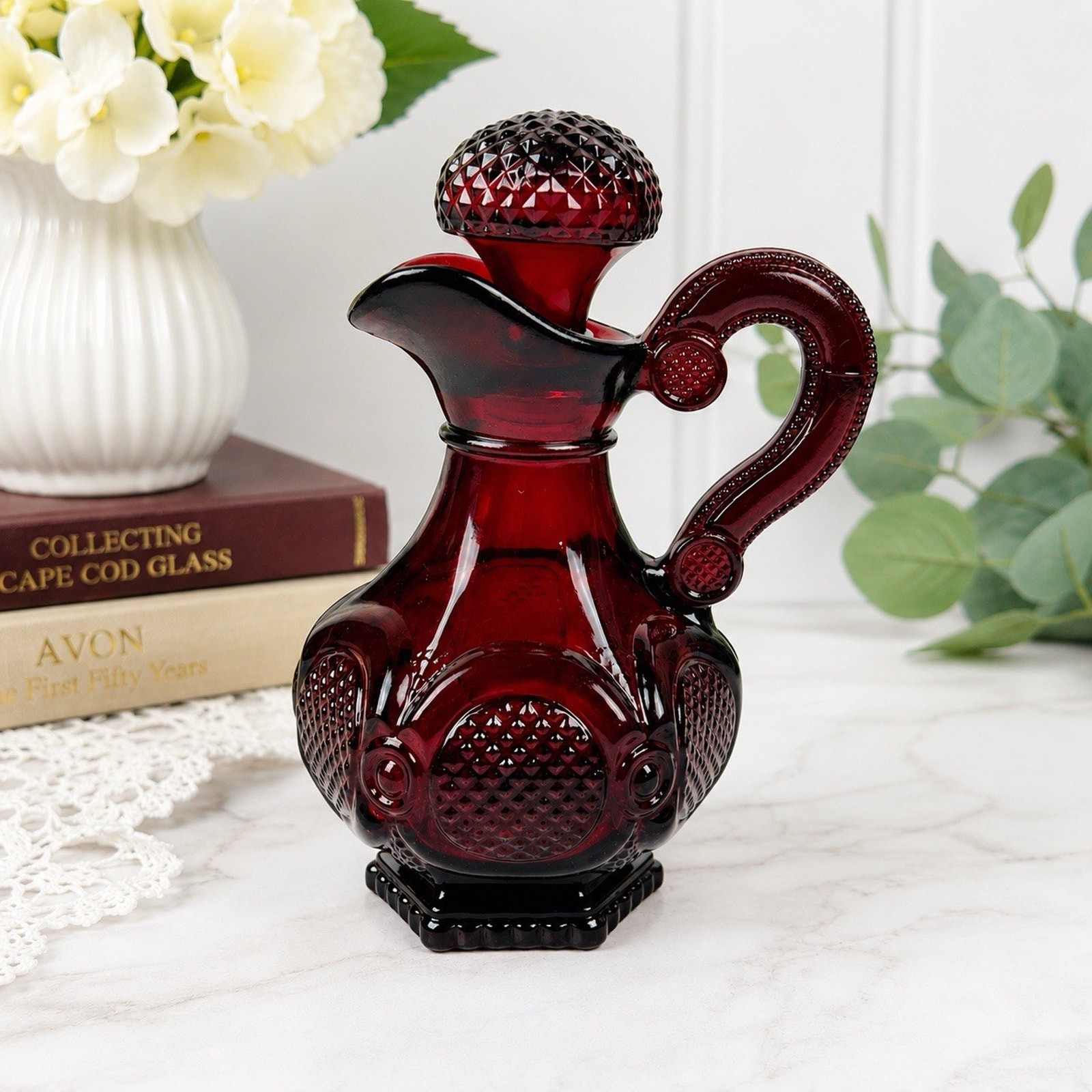 Vintage Avon 1876 Cape Cod Collection Ruby Red Cruet Bottle Stopper