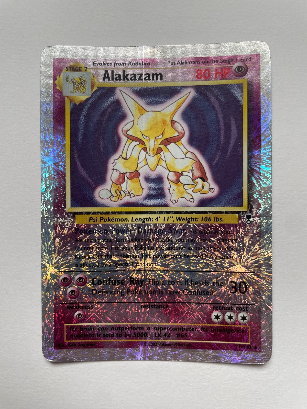 MP Pokémon ALAKAZAM 1/110 LEGENDARY COLLECTION REVERSE HOLO WotC 2002 MP