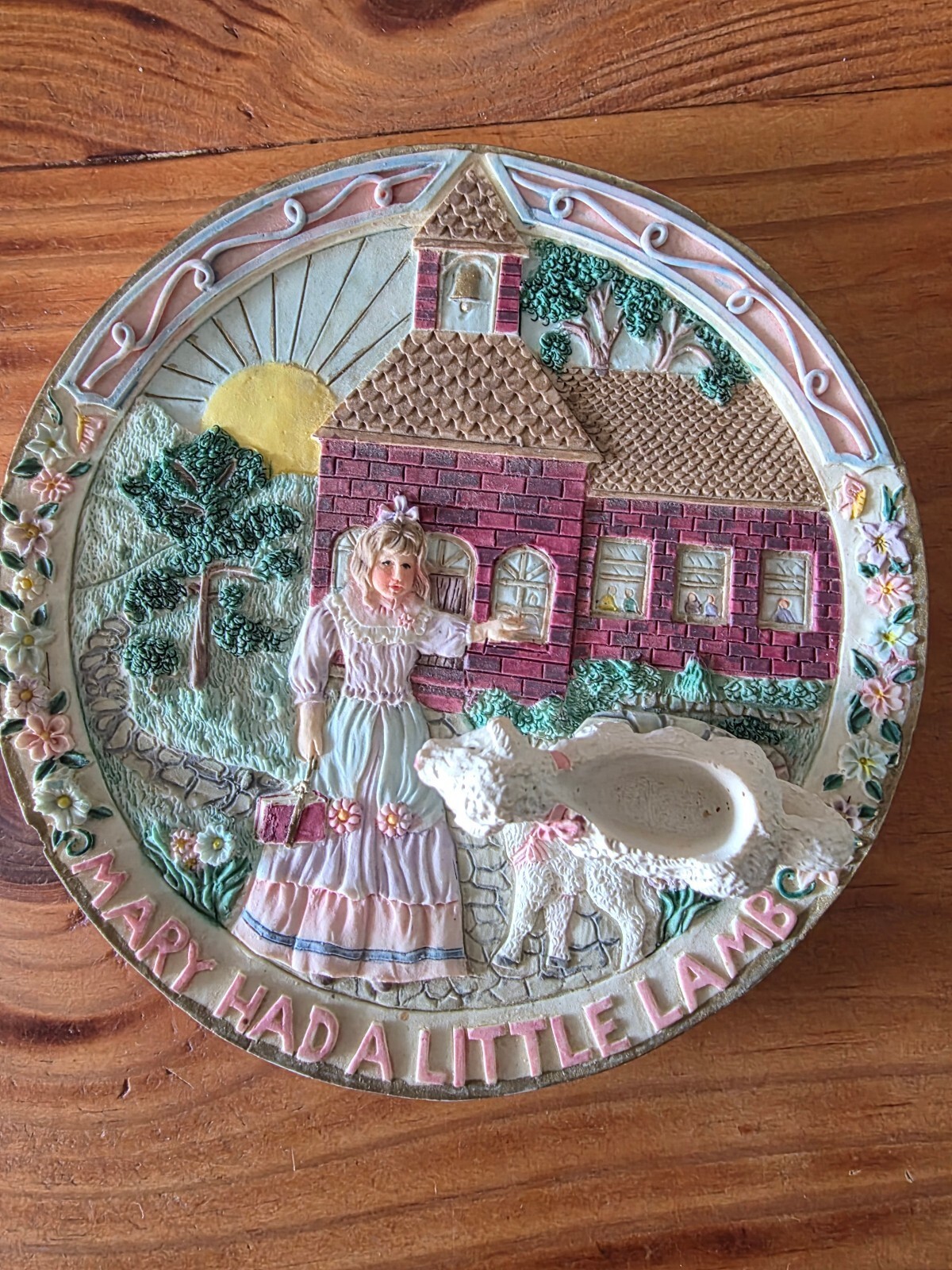 Vintage 1982 Young\'s Inc. Mary Had a Little Lamb Decorative Wall Plaque with Rem