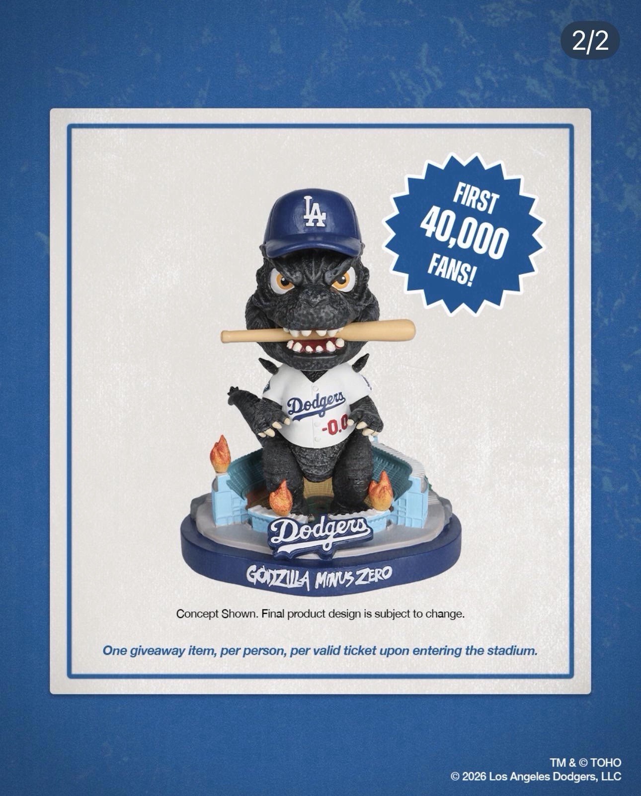 LA Dodgers Godzilla Minus Zero Bobblehead SGA 09/24/26 New In Box PRE ORDER