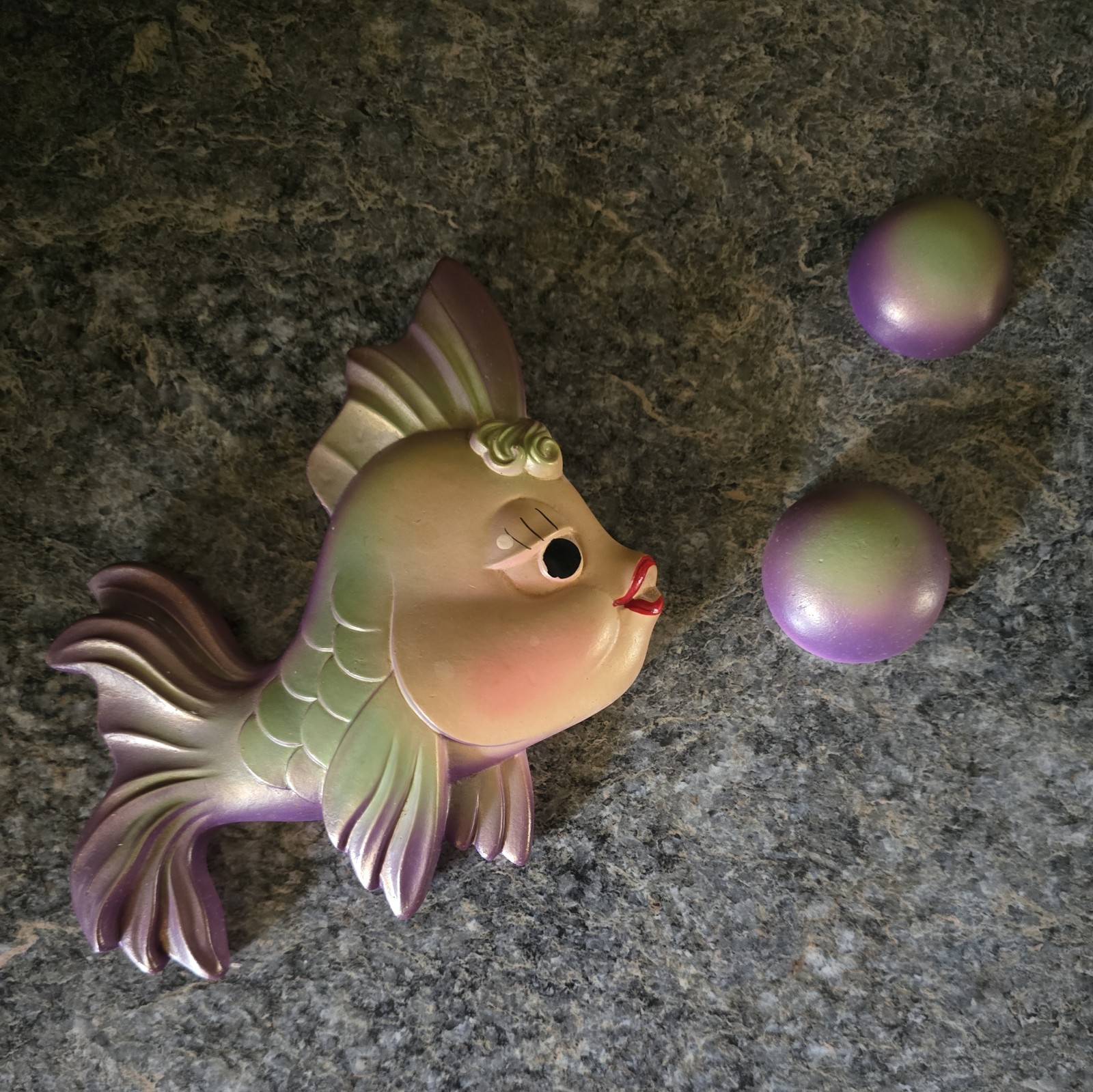 Vintage 1975 Miller Studios Anamorphic Chalkware Fish With Two Bubbles Vintage 1975 Miller Studios Anamorphic Chalkware Fish With Two Bubbles