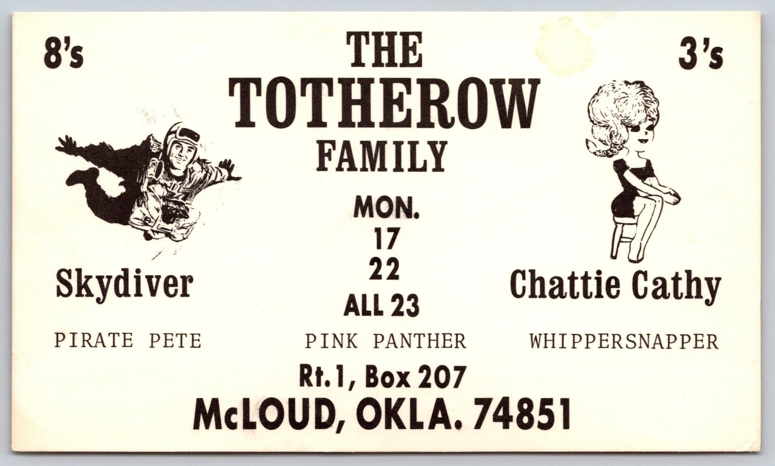 Vintage QSL CB Radio Postcard The Totherow Family McLoud Oklahoma Skydiver B77 Vintage QSL CB Radio Postcard The Totherow Family McLoud Oklahoma Skydiver B77