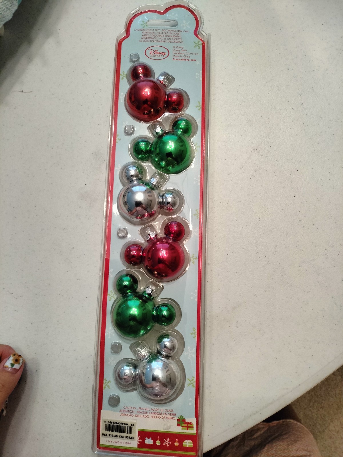 Vtg Set of 6 MICKEY ICON EARS Disney Store Parks Ball Ornament Red Green Glass