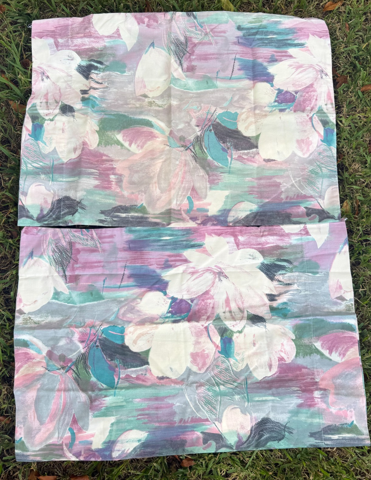 Vintage 80s Brushstroke Lotus Flower Pastel Abstract Pillowcases JC Penney Pair