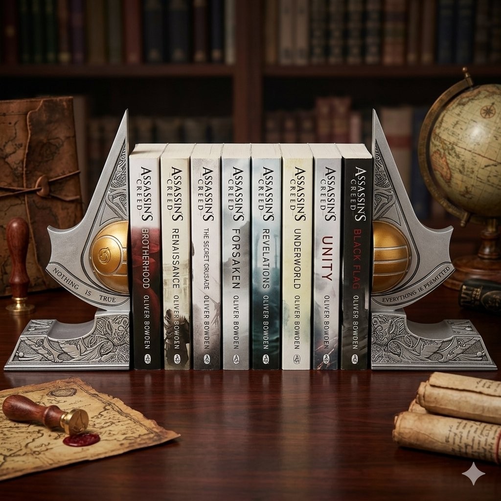 Assassin’s Creed Book Collection 17 Novels + Apple of Eden Bookends + Ezio Bust