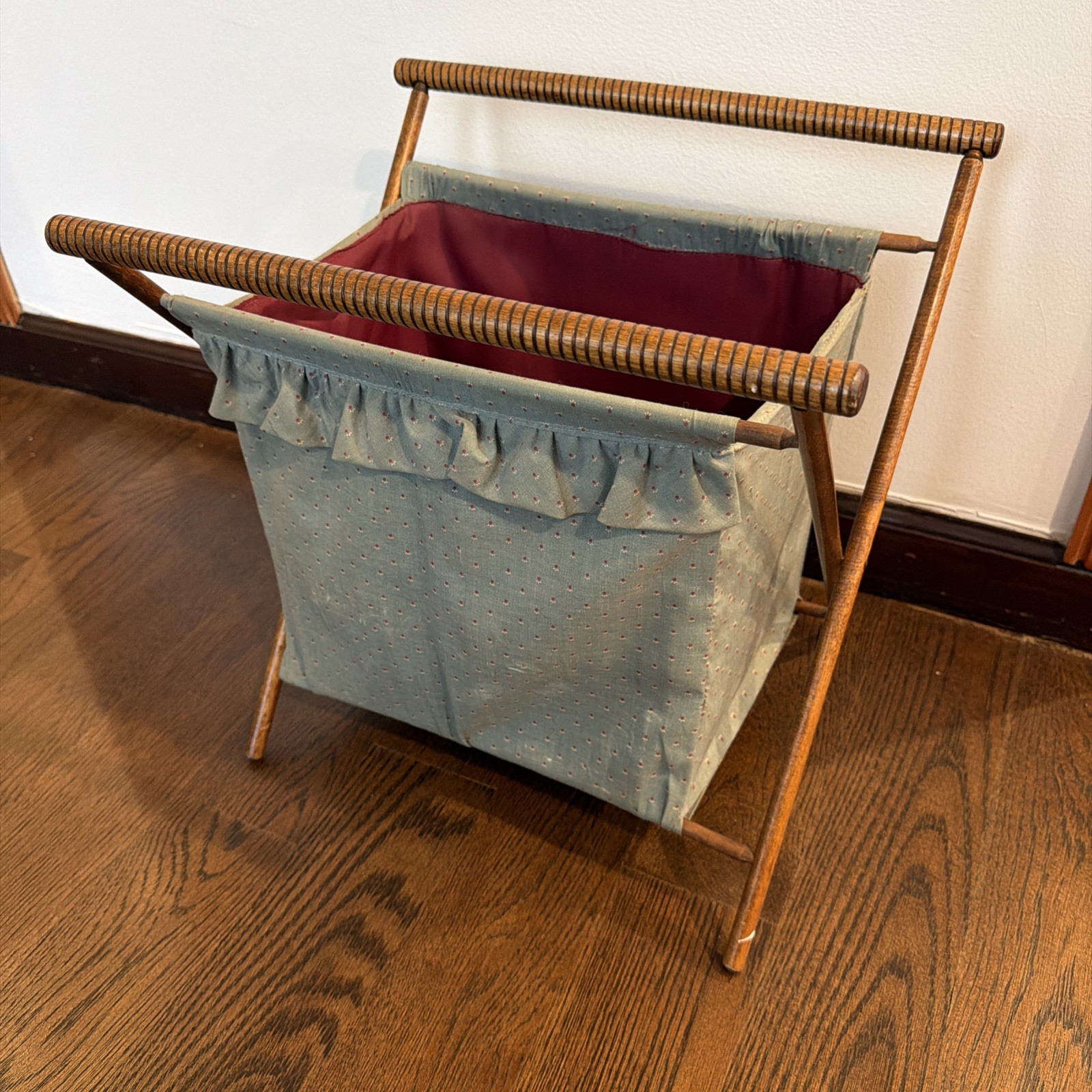 Two Vintage Folding Wood Frame Knitting Yarn Sewing Notions Caddys Baskets Bags Two Vintage Folding Wood Frame Knitting Yarn Sewing Notions Caddys Baskets Bags