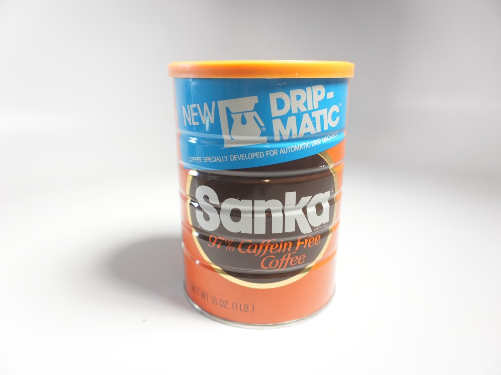 Vintage SANKA COFFEE CAN TIN ELECTRIC PERK 97% CAFFEIN FREE  SEALED  PROP