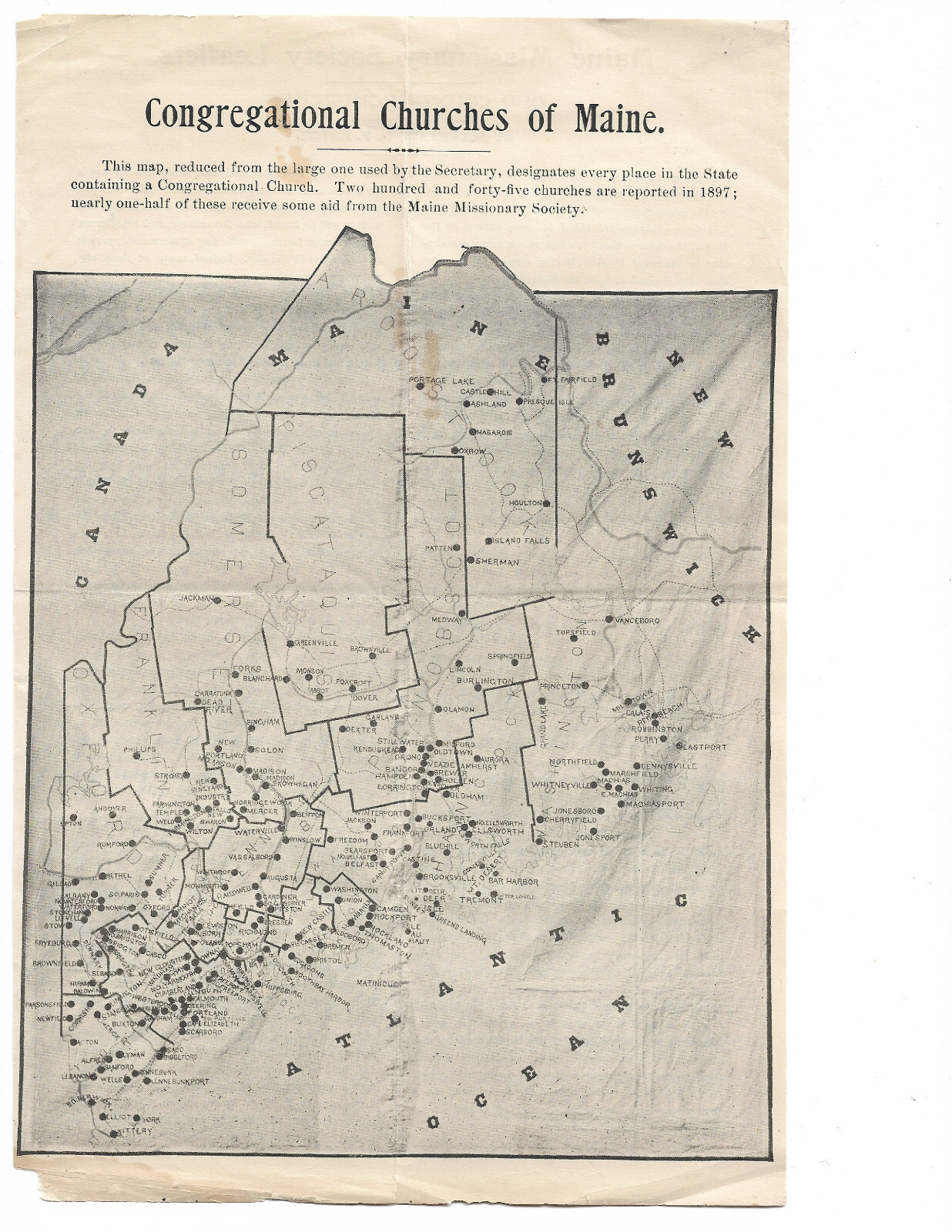 1897 Congregational Churches of Maine ~ Maine Missionary Society Leaflet Map 1897 Congregational Churches of Maine ~ Maine Missionary Society Leaflet Map