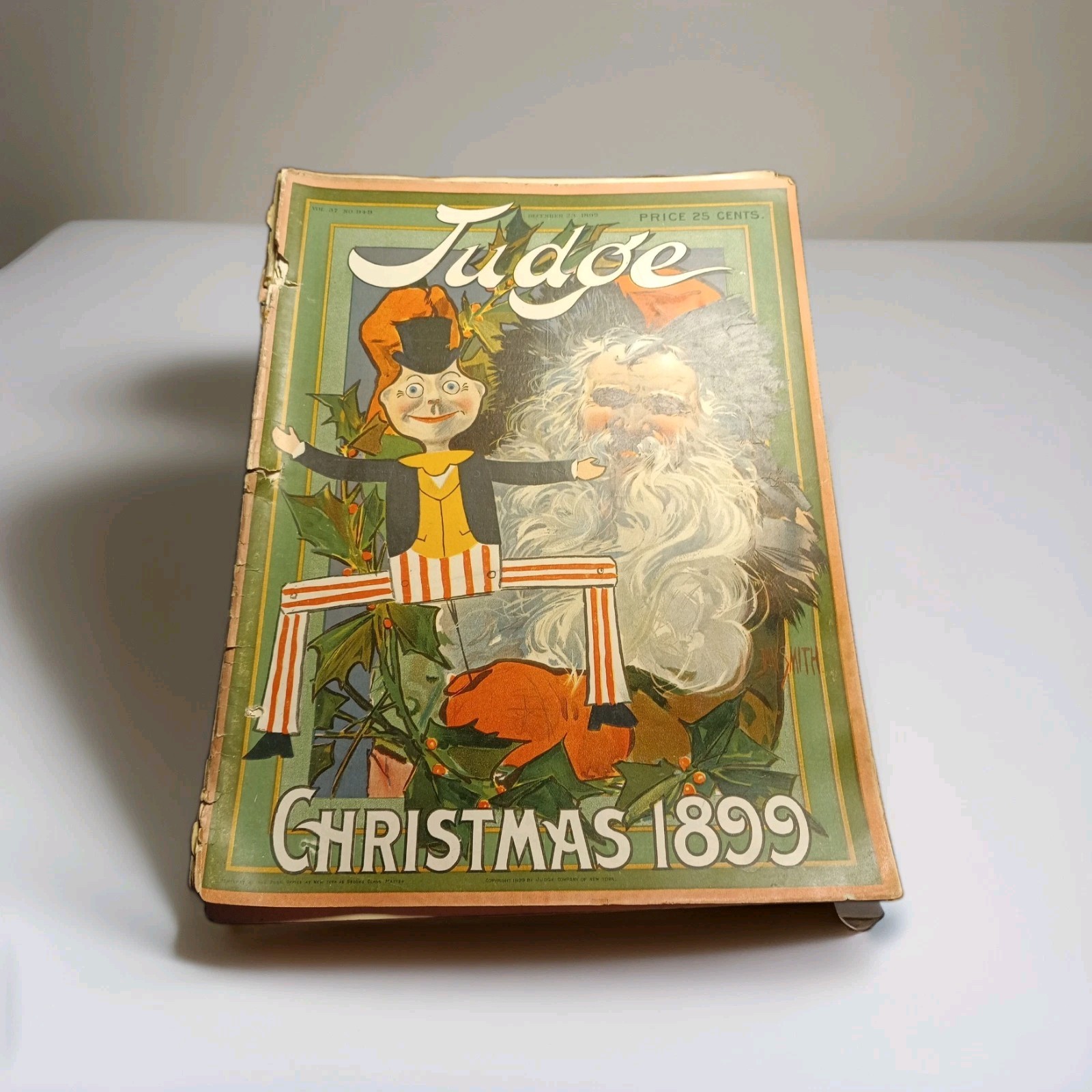 JUDGE Magazine Christmas 1899 Original Chromolithograph Cover RARE Antique