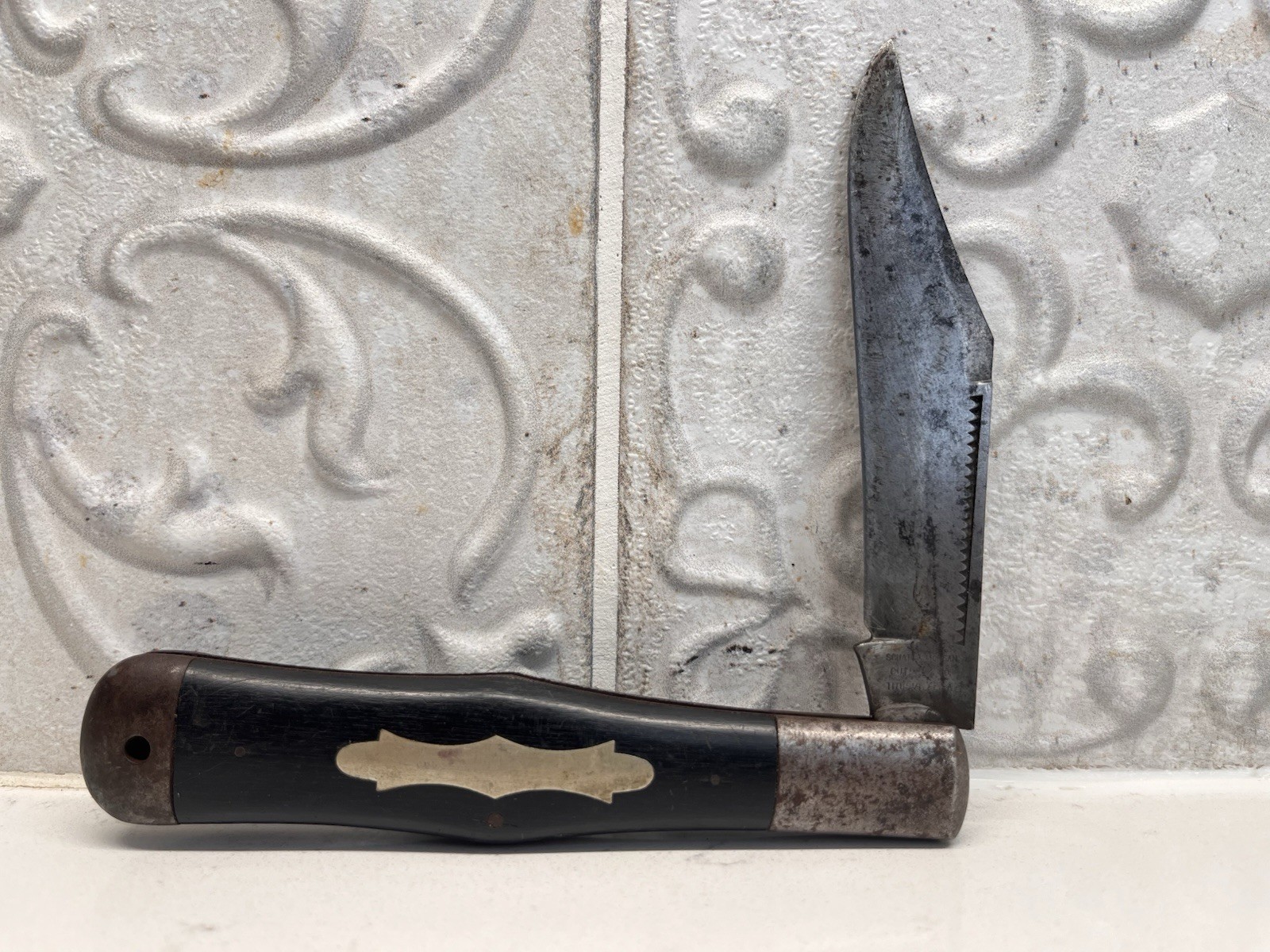 Antique Schatt & Morgan Titusville PA Large Coke Bottle Folding Knife Ebony Wood