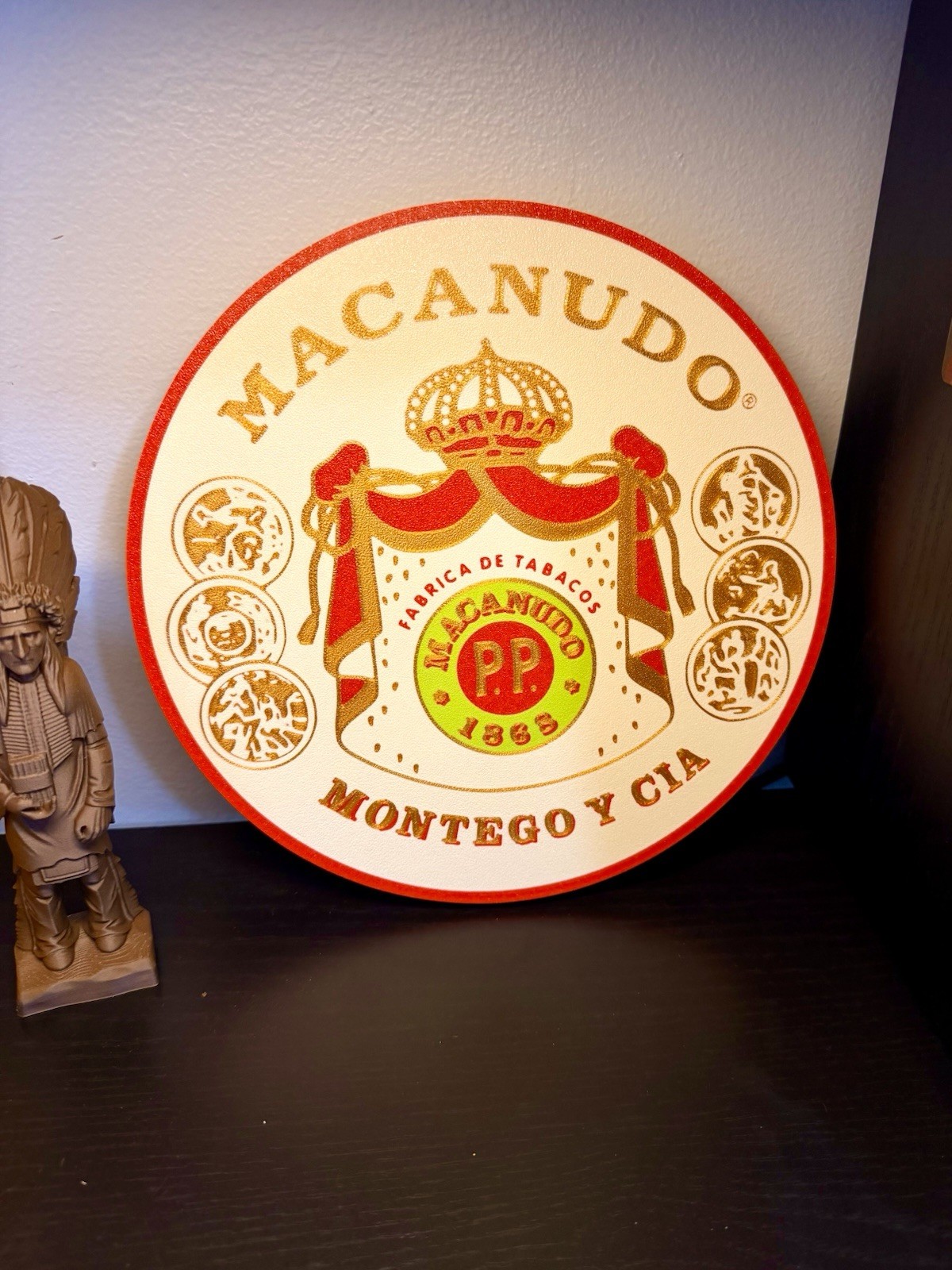 New Macanudo Cigars Inspirado Round Cigar Store Lounge Sign Tobacco Ad Old Logo