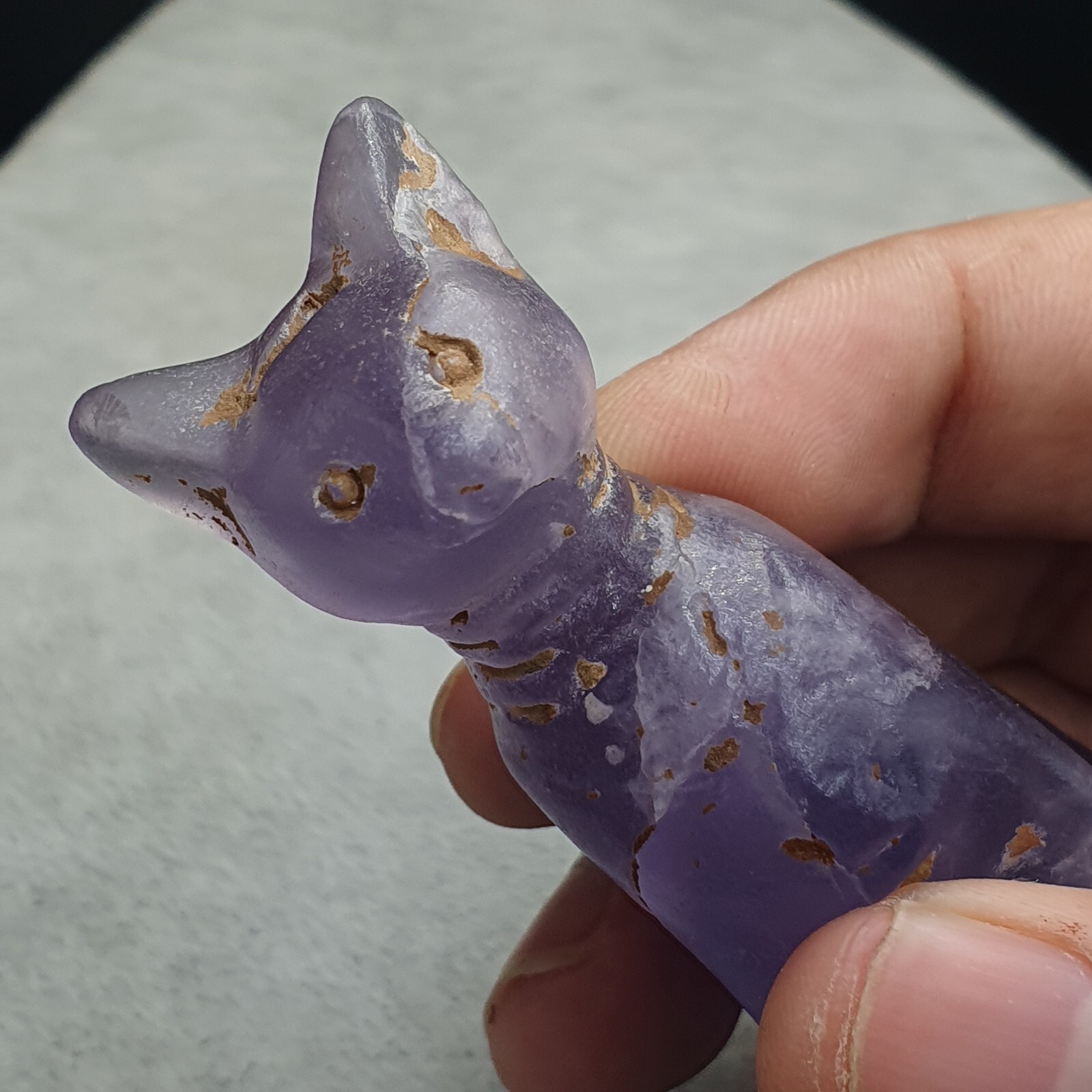 Antique Beautiful Carving Cat Figurine Amethyst