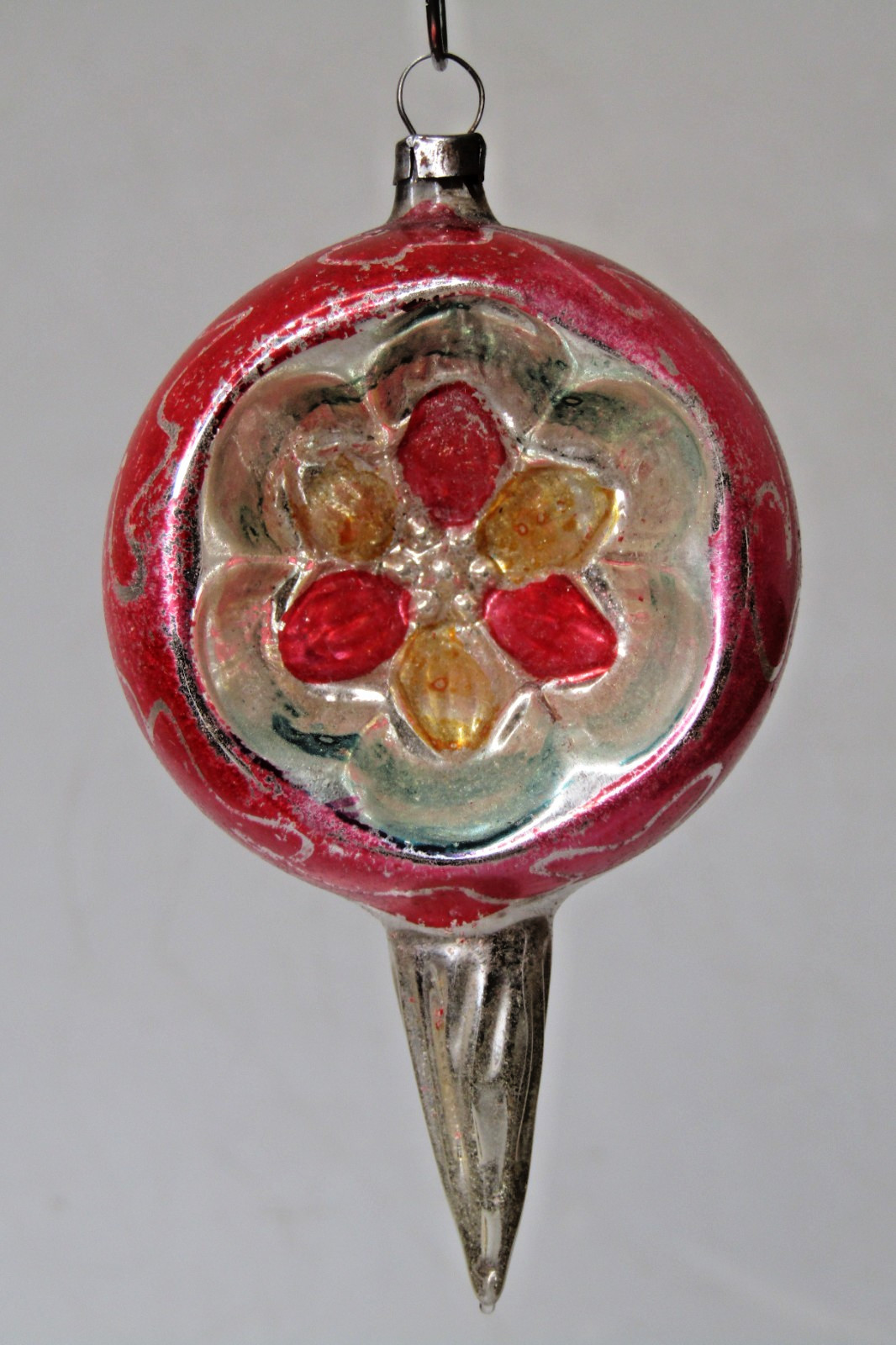 Antique VTG Glass DAISY Embossed Indent DROP Fluted Christmas Ornament Germany
