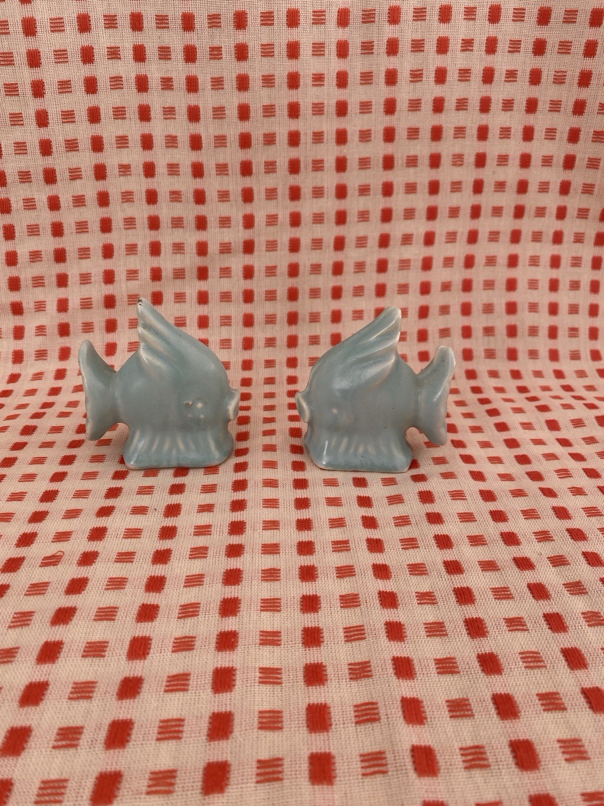 Vintage Ceramic Blue Kissing Fish Figurines