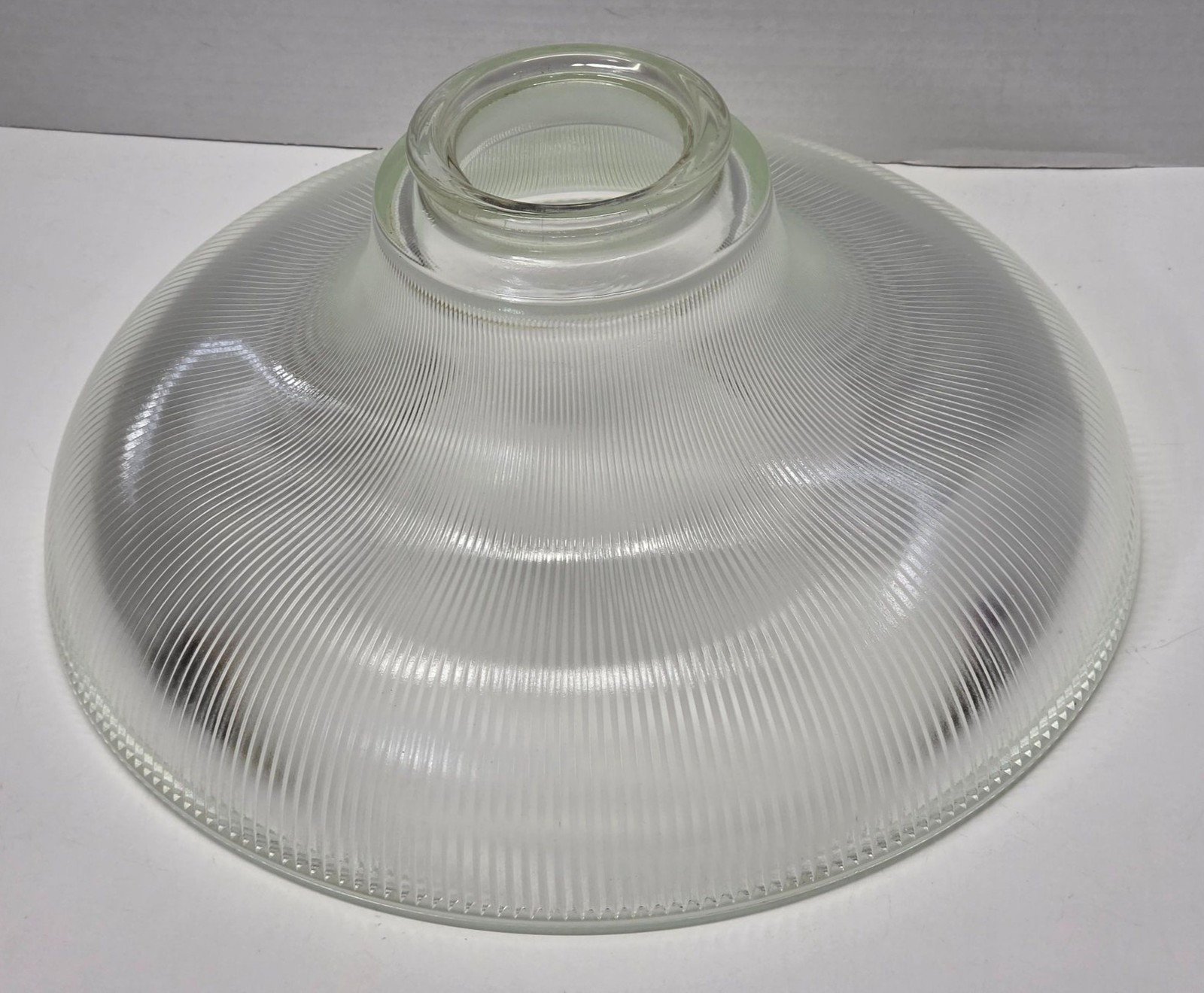 Antique Holophane Prismatic Ribbed Glass Industrial Light Shade 12” Vintage Antique Holophane Prismatic Ribbed Glass Industrial Light Shade 12” Vintage